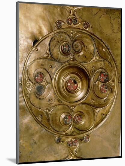 Bronze shield decorated with studs in red glass paste (detail)-Werner Forman-Mounted Giclee Print