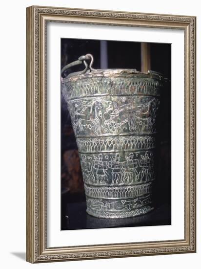 Bronze Situla with incised decoration showing warriors, Etruscan, Bologna, c6th century BC-Unknown-Framed Giclee Print