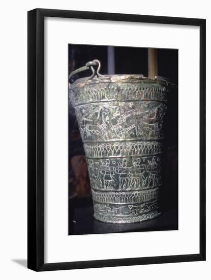 Bronze Situla with incised decoration showing warriors, Etruscan, Bologna, c6th century BC-Unknown-Framed Giclee Print