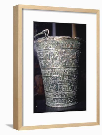 Bronze Situla with incised decoration showing warriors, Etruscan, Bologna, c6th century BC-Unknown-Framed Giclee Print