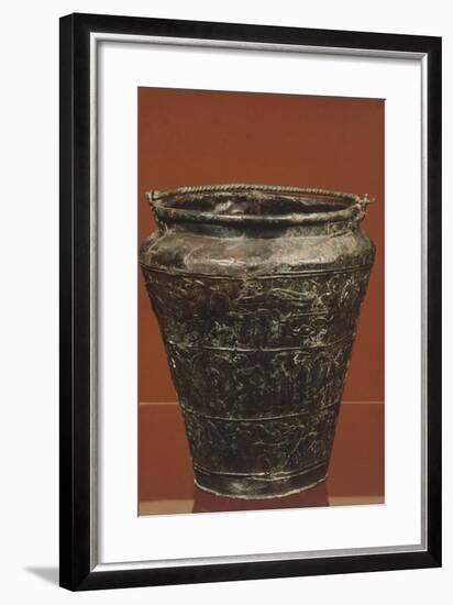 Bronze Situla with Structured Decoration on Three Panels, Showing Procession of Horses and Riders-null-Framed Giclee Print