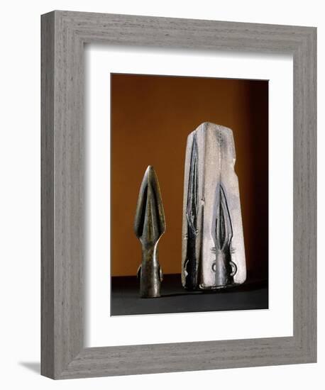 Bronze spearhead and mould, pre-Celtic or early Celtic Britain-Werner Forman-Framed Giclee Print