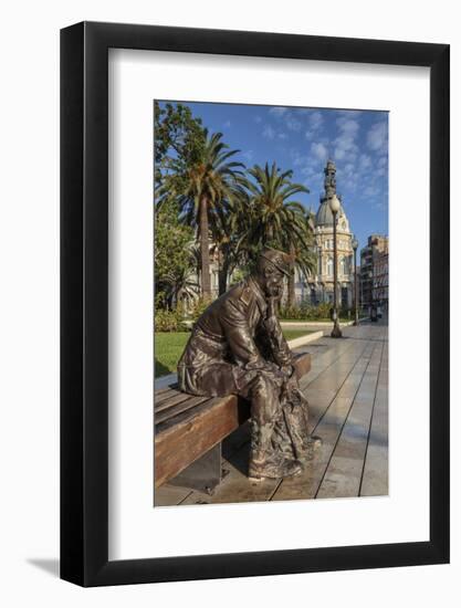 Bronze Statue of a Sailor on a Wooden Bench with Palm Trees-Eleanor Scriven-Framed Photographic Print