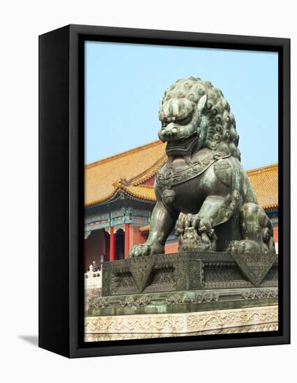 Bronzed Lion Guards Gate of Heavenly Purity, Forbidden City, UNESCO Site, Beijing, China, Asia-Kimberly Walker-Framed Premier Image Canvas