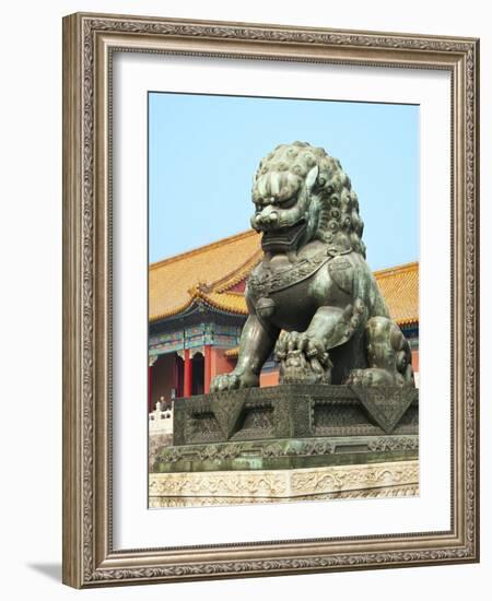 Bronzed Lion Guards Gate of Heavenly Purity, Forbidden City, UNESCO Site, Beijing, China, Asia-Kimberly Walker-Framed Photographic Print