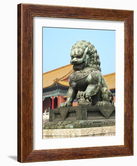 Bronzed Lion Guards Gate of Heavenly Purity, Forbidden City, UNESCO Site, Beijing, China, Asia-Kimberly Walker-Framed Photographic Print