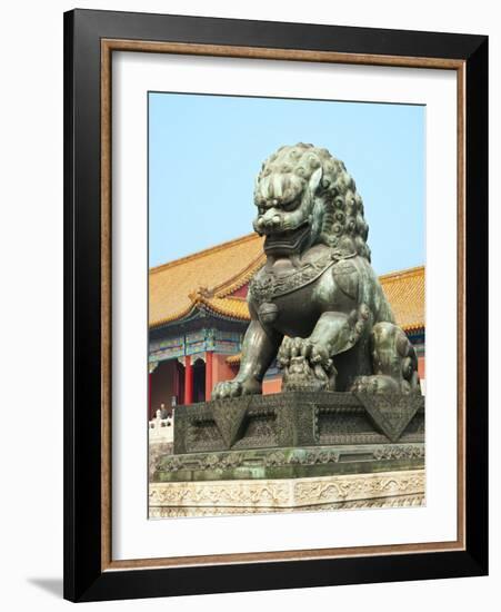 Bronzed Lion Guards Gate of Heavenly Purity, Forbidden City, UNESCO Site, Beijing, China, Asia-Kimberly Walker-Framed Photographic Print