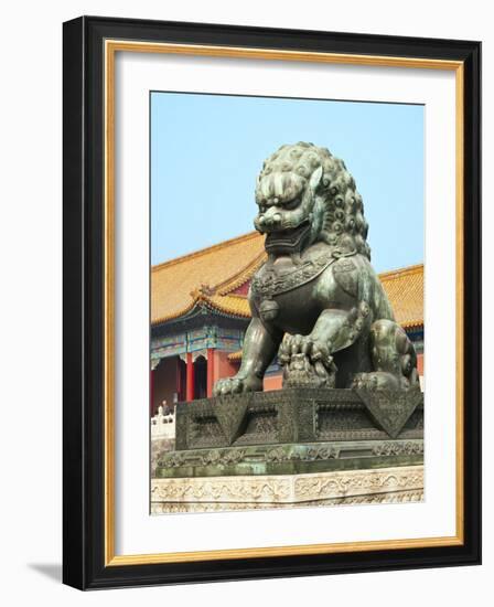 Bronzed Lion Guards Gate of Heavenly Purity, Forbidden City, UNESCO Site, Beijing, China, Asia-Kimberly Walker-Framed Photographic Print