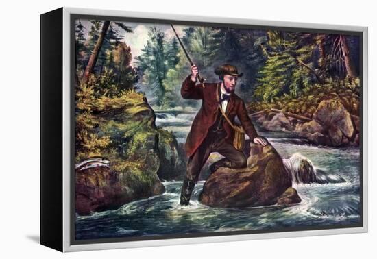 Brook Trout Fishing, 1862-Currier & Ives-Framed Premier Image Canvas