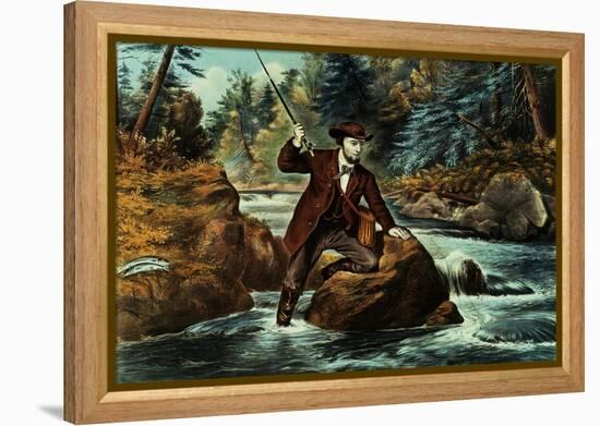 Brook Trout Fishing, an Anxious Moment, 1862-Currier & Ives-Framed Premier Image Canvas