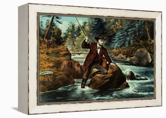 Brook Trout Fishing, an Anxious Moment, 1862-Currier & Ives-Framed Premier Image Canvas