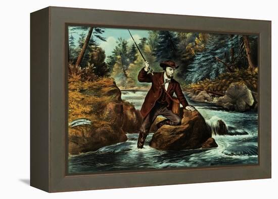 Brook Trout Fishing, an Anxious Moment, 1862-Currier & Ives-Framed Premier Image Canvas