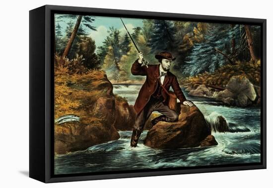 Brook Trout Fishing, an Anxious Moment, 1862-Currier & Ives-Framed Premier Image Canvas