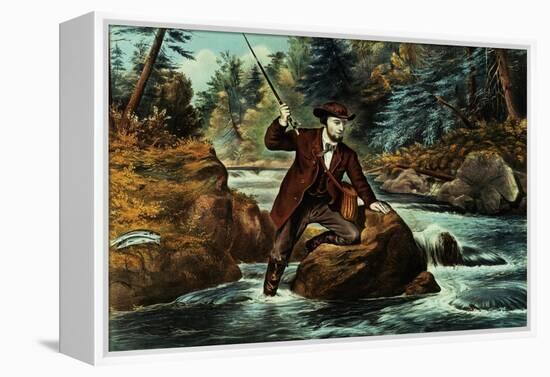 Brook Trout Fishing, an Anxious Moment, 1862-Currier & Ives-Framed Premier Image Canvas