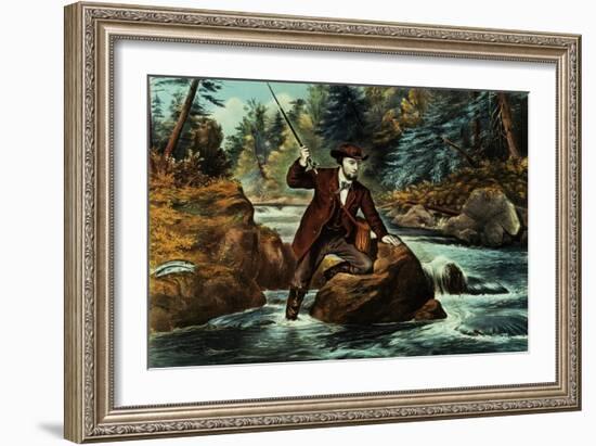 Brook Trout Fishing, an Anxious Moment, 1862-Currier & Ives-Framed Giclee Print