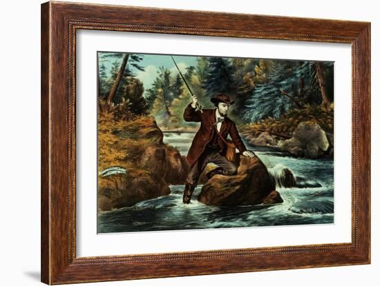 Brook Trout Fishing, an Anxious Moment, 1862-Currier & Ives-Framed Giclee Print