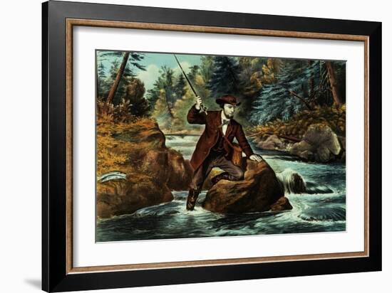 Brook Trout Fishing, an Anxious Moment, 1862-Currier & Ives-Framed Giclee Print