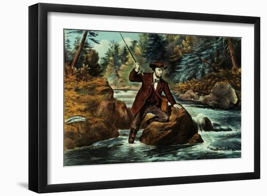 Brook Trout Fishing, an Anxious Moment, 1862-Currier & Ives-Framed Giclee Print