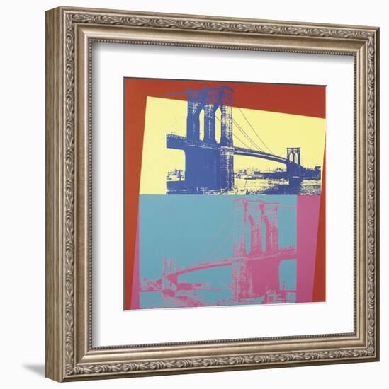 Brooklyn Bridge, 1983 (blue bridge/yellow background)-Andy Warhol-Framed Art Print