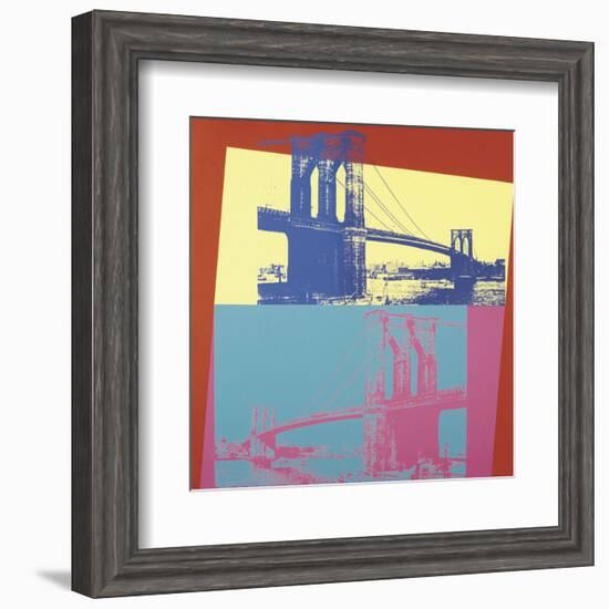 Brooklyn Bridge, 1983 (blue bridge/yellow background)-Andy Warhol-Framed Art Print