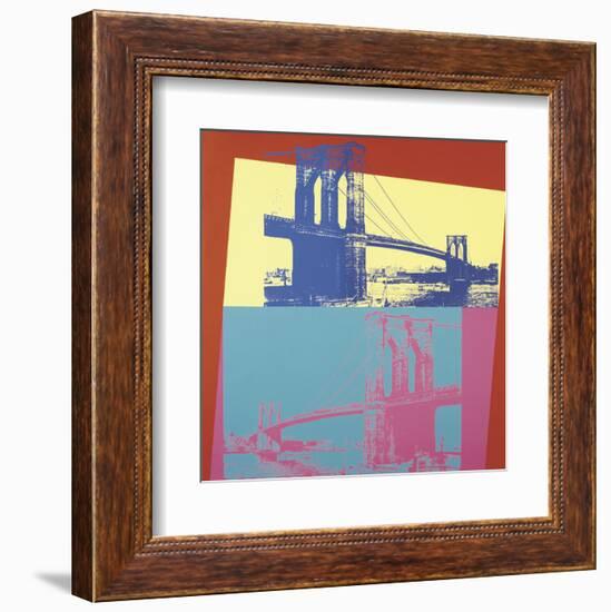 Brooklyn Bridge, 1983 (blue bridge/yellow background)-Andy Warhol-Framed Art Print