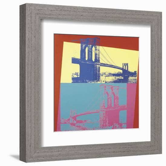 Brooklyn Bridge, 1983 (blue bridge/yellow background)-Andy Warhol-Framed Art Print
