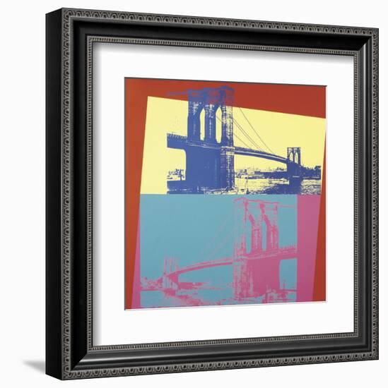 Brooklyn Bridge, 1983 (blue bridge/yellow background)-Andy Warhol-Framed Art Print