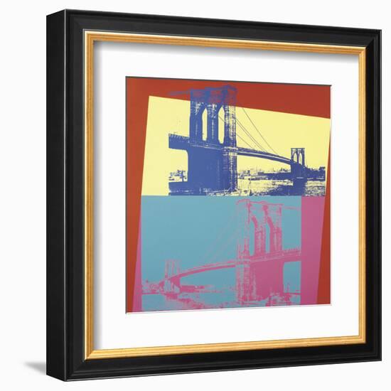 Brooklyn Bridge, 1983 (blue bridge/yellow background)-Andy Warhol-Framed Art Print