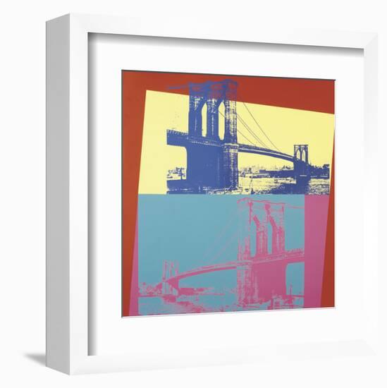 Brooklyn Bridge, 1983 (blue bridge/yellow background)-Andy Warhol-Framed Art Print