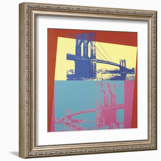 Brooklyn Bridge, 1983 (blue bridge/yellow background)-Andy Warhol-Framed Art Print