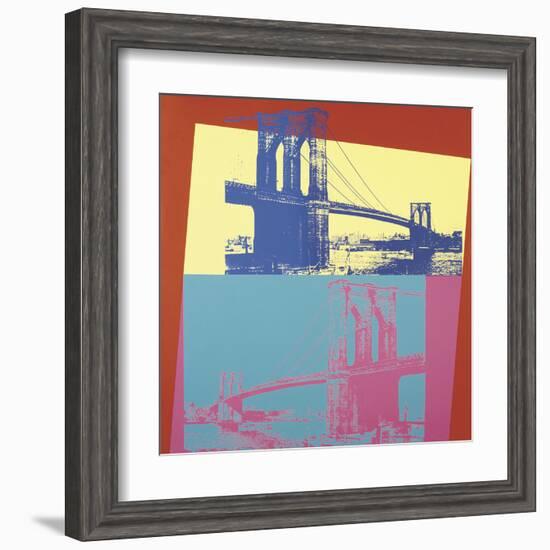 Brooklyn Bridge, 1983 (blue bridge/yellow background)-Andy Warhol-Framed Art Print