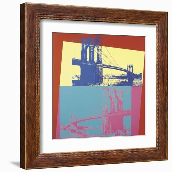 Brooklyn Bridge, 1983 (blue bridge/yellow background)-Andy Warhol-Framed Art Print