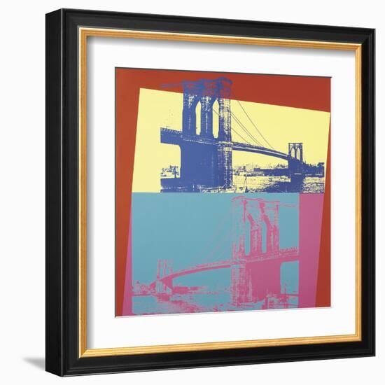 Brooklyn Bridge, 1983 (blue bridge/yellow background)-Andy Warhol-Framed Art Print