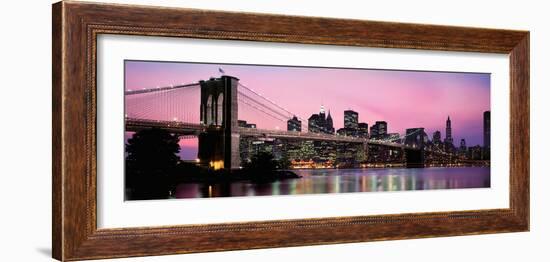 Brooklyn Bridge across the East River at Dusk, Manhattan, New York City, New York State, USA-null-Framed Photographic Print