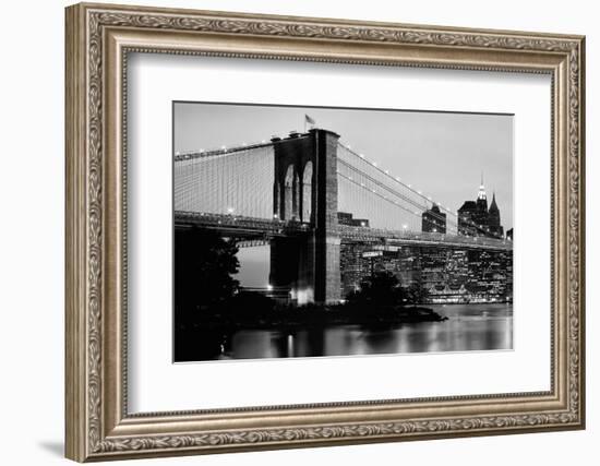 Brooklyn Bridge across the East River at dusk, Manhattan, New York City, New York State, USA-null-Framed Photographic Print