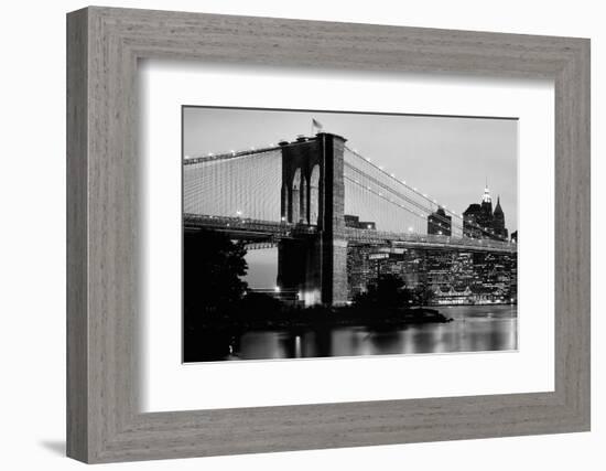 Brooklyn Bridge across the East River at dusk, Manhattan, New York City, New York State, USA-null-Framed Photographic Print