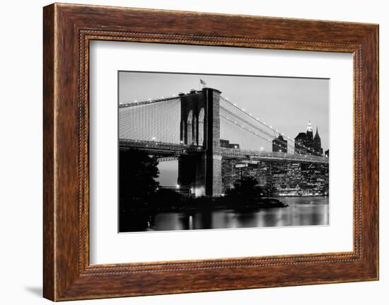 Brooklyn Bridge across the East River at dusk, Manhattan, New York City, New York State, USA-null-Framed Photographic Print