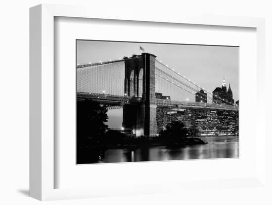 Brooklyn Bridge across the East River at dusk, Manhattan, New York City, New York State, USA-null-Framed Photographic Print