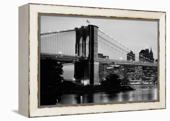 Brooklyn Bridge across the East River at dusk, Manhattan, New York City, New York State, USA-null-Framed Premier Image Canvas