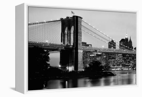 Brooklyn Bridge across the East River at dusk, Manhattan, New York City, New York State, USA-null-Framed Premier Image Canvas