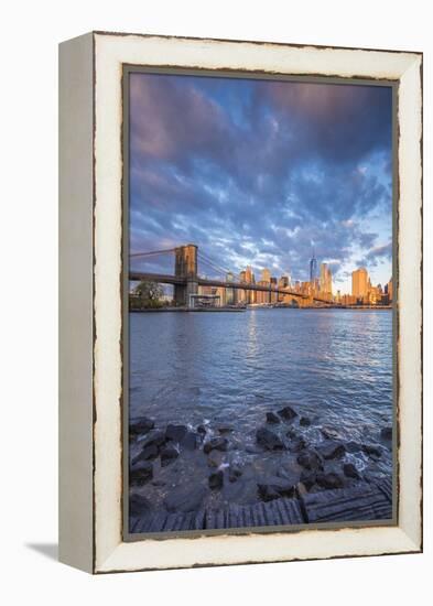 Brooklyn Bridge and Lower Manhattan/Downtown, New York City, New York, USA-Jon Arnold-Framed Premier Image Canvas