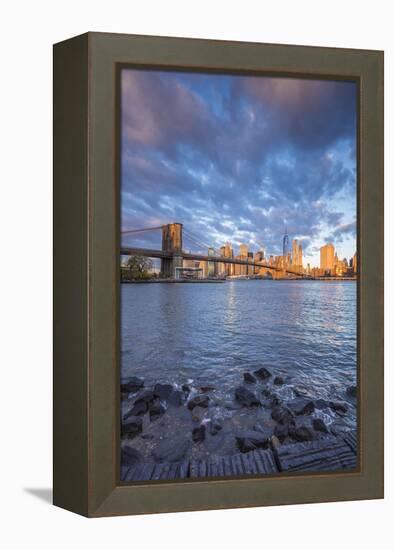 Brooklyn Bridge and Lower Manhattan/Downtown, New York City, New York, USA-Jon Arnold-Framed Premier Image Canvas