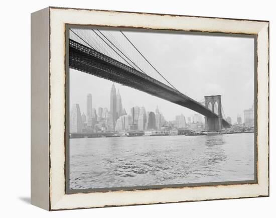 Brooklyn Bridge and Lower Manhattan, New York, New York-Tony Camerano-Framed Premier Image Canvas