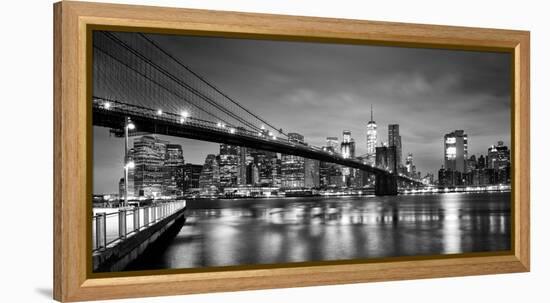 Brooklyn Bridge and Lower Manhattan skyline at dawn City-Ed Hasler-Framed Premier Image Canvas