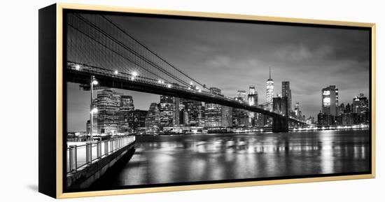 Brooklyn Bridge and Lower Manhattan skyline at dawn City-Ed Hasler-Framed Premier Image Canvas