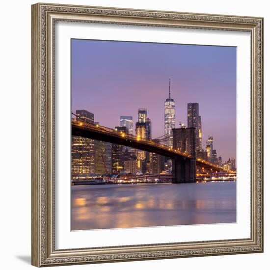 Brooklyn Bridge and Lower Manhattan skyline at dawn City-Ed Hasler-Framed Photographic Print