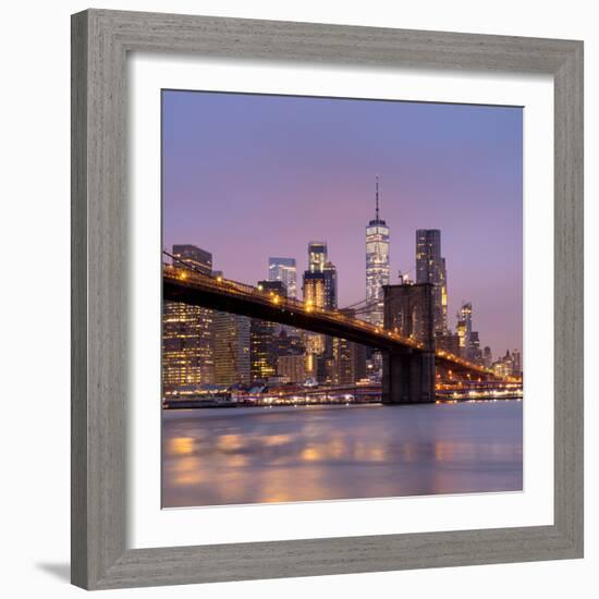 Brooklyn Bridge and Lower Manhattan skyline at dawn City-Ed Hasler-Framed Photographic Print