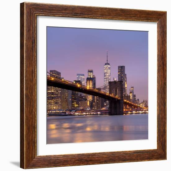 Brooklyn Bridge and Lower Manhattan skyline at dawn City-Ed Hasler-Framed Photographic Print