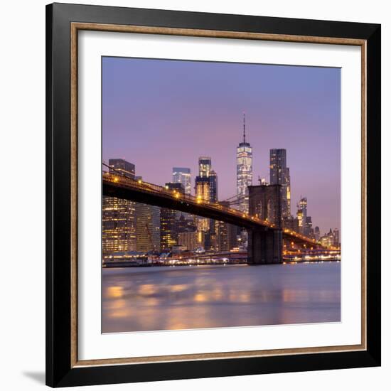 Brooklyn Bridge and Lower Manhattan skyline at dawn City-Ed Hasler-Framed Photographic Print