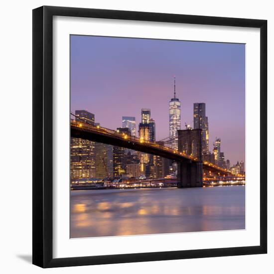 Brooklyn Bridge and Lower Manhattan skyline at dawn City-Ed Hasler-Framed Photographic Print